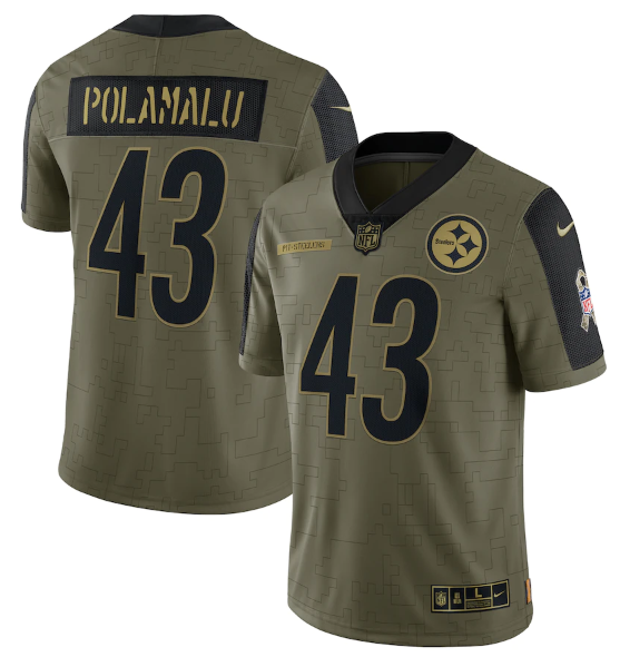 Men's Pittsburgh Steelers #43 Troy Polamalu 2021 Olive Salute To Service Limited Stitched Jersey Men's Pittsburgh Steelers #43 Troy Polamalu 2021 Olive Salute To Service Limited Stitched Jersey